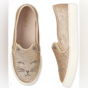 Girls Glitter Cat Slip On Sneakers - Rose Gold
